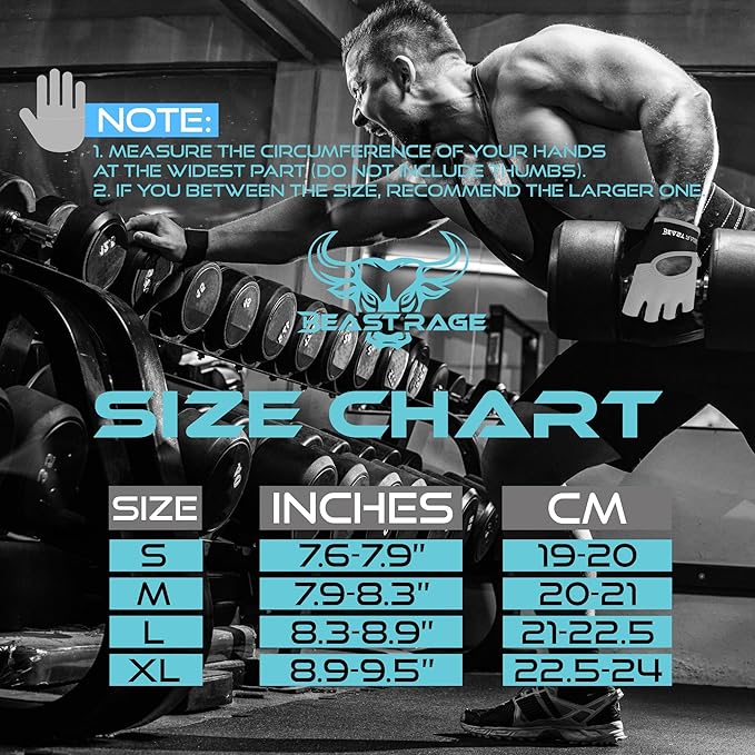 BEAST RAGE Workout Gloves for Men & Women - Fingerless Gym Gloves with Palm Protection, Breathable & Lightweight for Weightlifting, Cycling & Pull Up