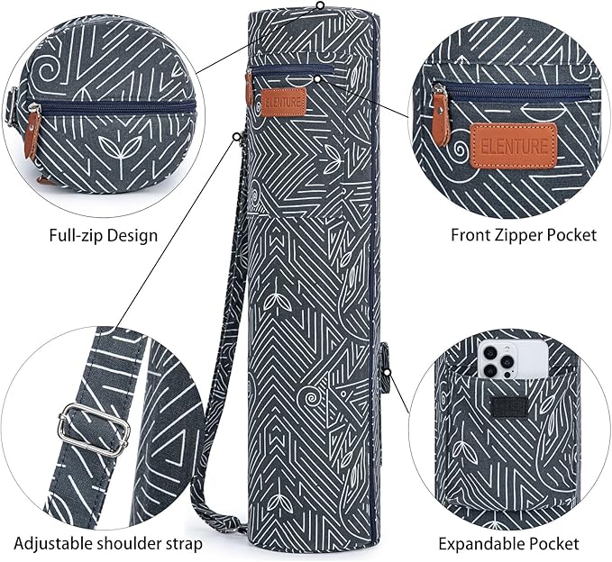 Canvas Yoga Mat Bag with Adjustable Strap & Pockets, Full-Zip Travel Gym Tote for Women & Men, Fits 1/4" & 1/3" Thick Mats, Lightweight Carrier for Yoga, Studio, Workout, Outdoor Use