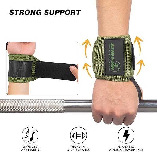 Professional Wrist Wraps, Heavy-Duty Support with Thumb Loop 18 Inch Pair for Powerlifting, Bodybuilding, Cross Training - Mesh carry pouch included (Army Green)