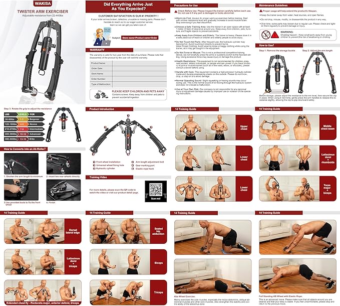 Twister Arm Trainer, 3 in 1 Hydraulic Power Chest Workout Equipment with Ab Roller Wheels and Hooks, Adjustable 22-440lbs Arm Trainer for Men Women, Home Gym Equipment for Full Body Strength Training