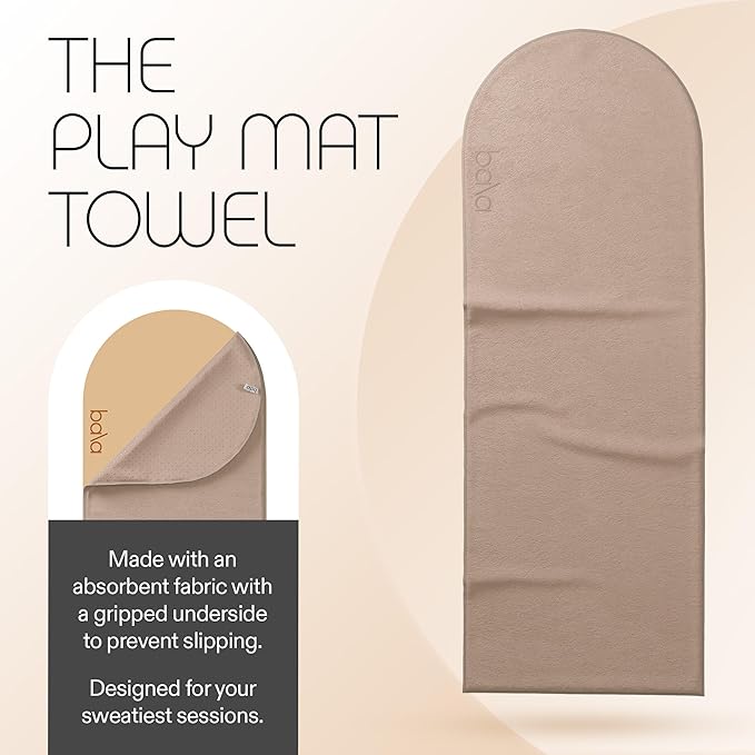 Bala Play Mat Towel, Sand - Non-Slip Absorbent Gym Towels Designed for Sweat, Hot Yoga, Pilates & Core Training Workouts - Fitness & Exercise Gear Essentials for Working Out - Men & Women