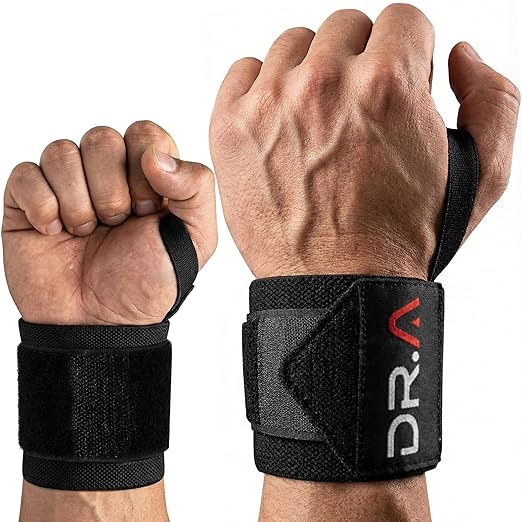 Dr. Arthritis Weight Lifting Wrist Wraps with Thumb Loop, Heavy-Duty Wrist Straps for Weightlifting, Hybrid Training, Olympic Lifts & Calisthenics, Non-Slip Gym Wraps for Men & Women (Black, Pair)