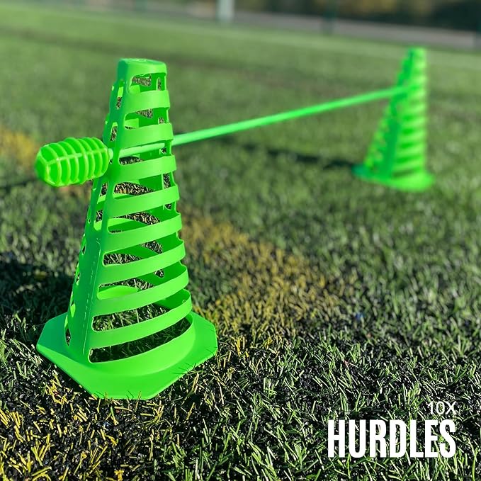 QUICKPLAY PRO Speed + Agility Set, Multi-Sport Training Agility Poles | Cones | Speed Hurdles | Soccer Tennis | Crowd Barrier