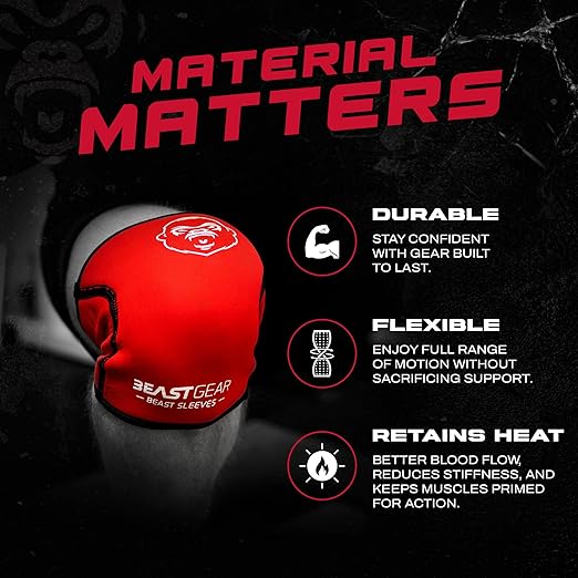 Beast Gear Knee Sleeves for Weightlifting - 5mm Reversible Neoprene Compression Sleeve Pack for Powerlifting, Squats & Running, medium