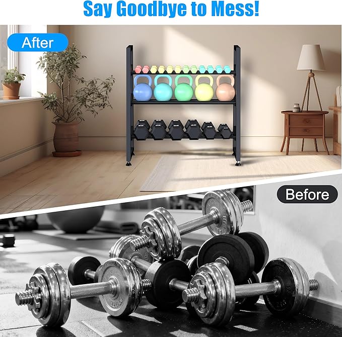 Upgraded V-type 3-Tier Dumbbell Rack, Adjustable Heavy-Duty Metal Weight Rack for Dumbbells, Kettlebells & More, Space-Saving Home Gym Organizer (Dumbbells Not Included)