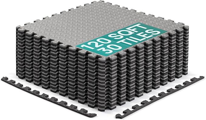 Yes4All 24SQFT-120SQFT Puzzle Exercise Mat for Home Gym, EVA Interlocking Foam Floor Tiles with Border for Workout Equipment