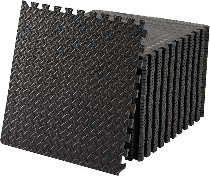 OLIXIS Interlocking Foam Floor Tiles, 1/2 Inch Thick Non-Slip Gym Flooring Mats for Home Gym, Garage Floor Mats Protective Workout Room Tiles for Weight Lifting & Cardio, 12 Pcs