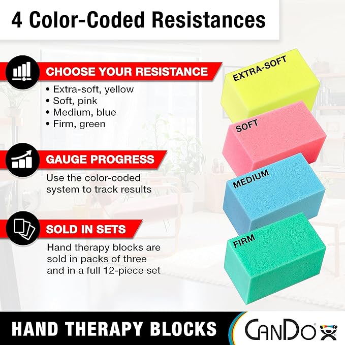 CanDo Hand Therapy Blocks - Yellow (Extra-Soft), Pack of 3 - Grip Strengthening Foam Hand Exercise Tools for Physical Therapy, Arthritis, Carpal Tunnel, Stress Relief, Anxiety