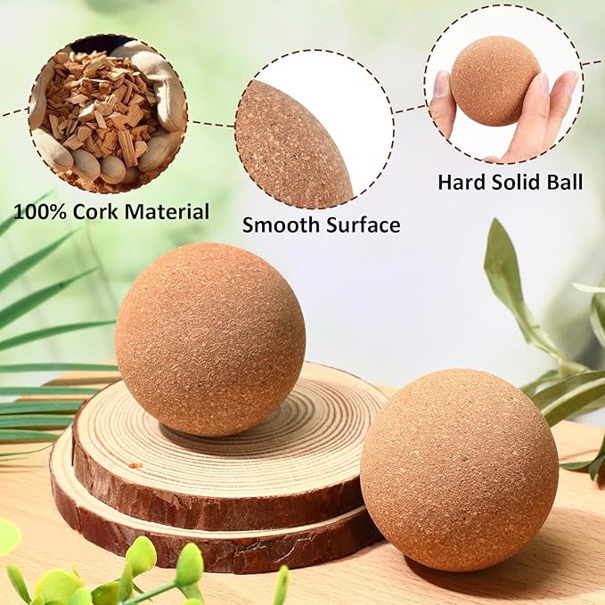 20 Pcs Cork Massage Ball 2 Inch Solid Hard Myofascial Release Yoga Ball for Back Foot Neck Pain Therapy Portable Tissue Muscle Release Tool for Home Office Travel