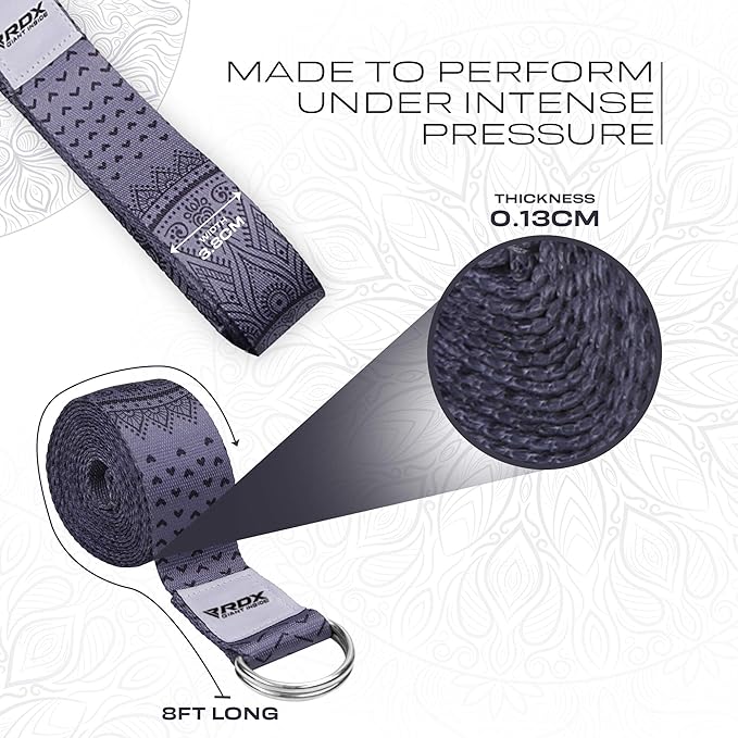 RDX 8ft Yoga Strap with D-Ring Buckle, Durable Polyester Cotton Adjustable Belts for Stretching Pilates Dance Gymnastics Fitness Holding Poses Flexibility Physical Therapy, Home Gym Exercise Workout