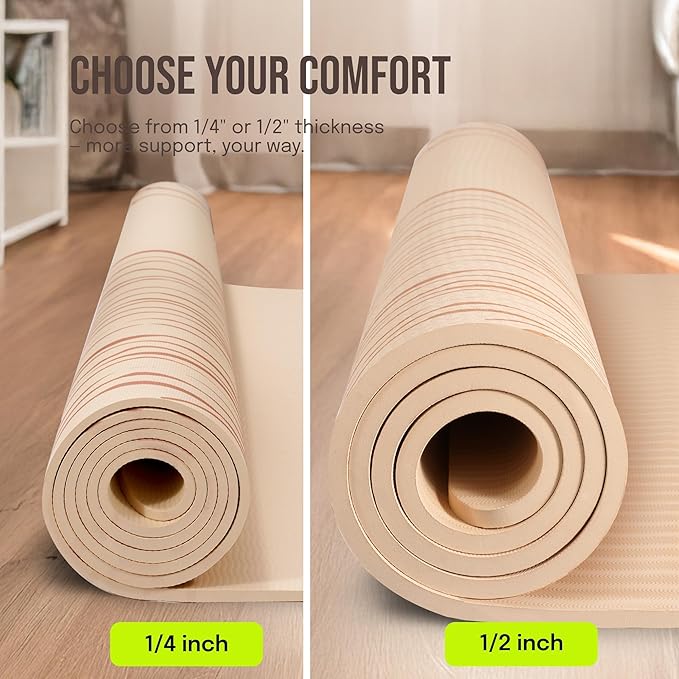 Large Yoga Mat (6'x4') – 1/4" & 1/2" Thick Exercise Mats for Home Workout, Extra Wide Workout Mats for Home Gym, Yoga, Pilates, Stretching, Floor & More