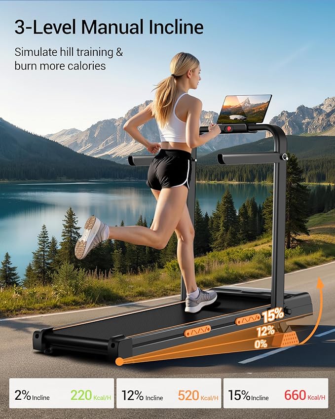 3 in 1 Walking Pad Treadmill with 16% Incline, Folding Treadmill with Handle Bar, Portable Treadmills for Home Small, 330 Lbs Capacity