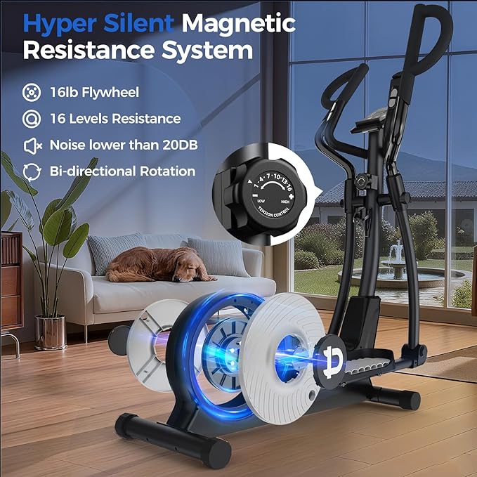 pooboo Elliptical Machine, Elliptical Exercise Machine with 16-Level Resistance&Quiet Magnetic Driving System, Elliptical Machine for Home with LCD Monitor,15.5-17IN Stride, 350LBS Weight Capacity