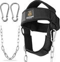 DMoose Fitness Neck Harness for Weight Lifting - Soft Padded Head & Chin Strap with 30" Heavy Duty Steel Chain - Neck Exerciser, Trainer & Strengthener to Support Injury Recovery and Intense Workouts