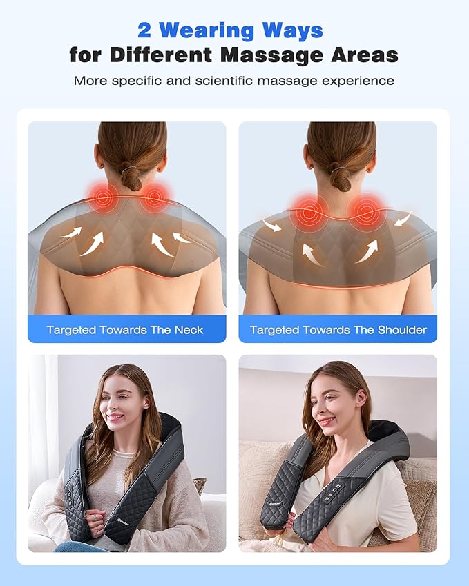 KINGJOY Neck and Shoulder Massager with Heat, Shiatsu Neck and Back Massager for Back, Shoulder, Legs, 2025 Upgraded 4D Kneading Deep Tissue Pain Relief, Gifts for Women/Men/Mom/Dad, Plug-in Use Only