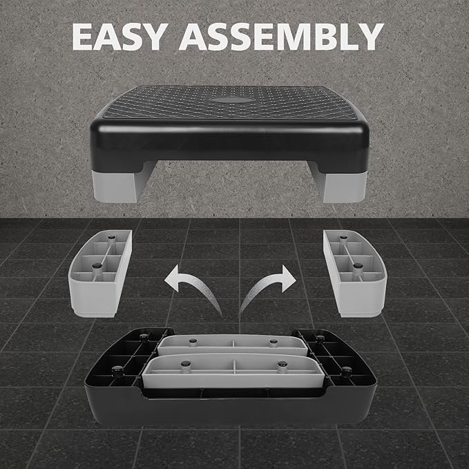 18'' Adjustable Aerobic Step Platform, Adjustable Fitness 4-6in Exercise Stepper Workout with 2 Risers, Aerobics Stepper Workout Stepper for Home Gym Cardio Strength & Training