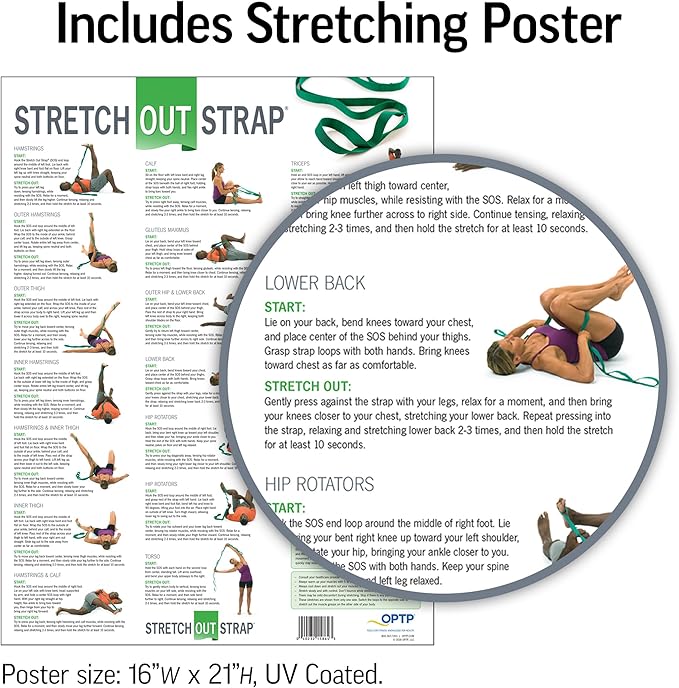 OPTP The Original Stretch Out Strap with Exercise Poster, USA Made Top Choice Stretch Out Straps for Physical Therapy, Yoga Stretching Strap or Knee Therapy Strap