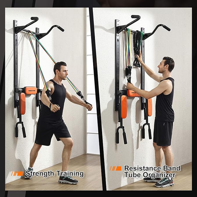 Wall Mounted Foldable Dip Station Pull Up Bar for Home Gym, Multi-Function Fitness Rack, Strength Training Dip Stands, Resistance Band Tube Organizer