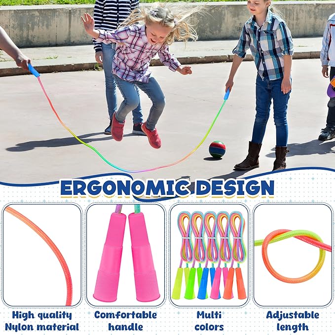 50 Pack Kids Jump Rope, Colorful Gradient Nylon Skipping Ropes for Children, 7.55FT Adjustable Length, Plastic Handles, Lightweight Exercise Ropes for Schools, Events, and Family Fun