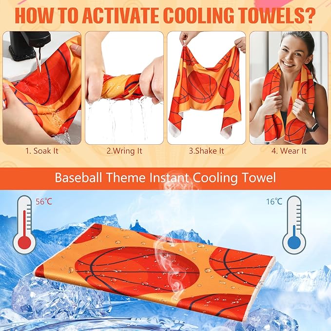 12 Pcs Cooling Towel Baseball Football Basketball Breathable Chilly Softball Soccer Ice Towel, 40"x12" Tennis Microfiber Accessories for Player