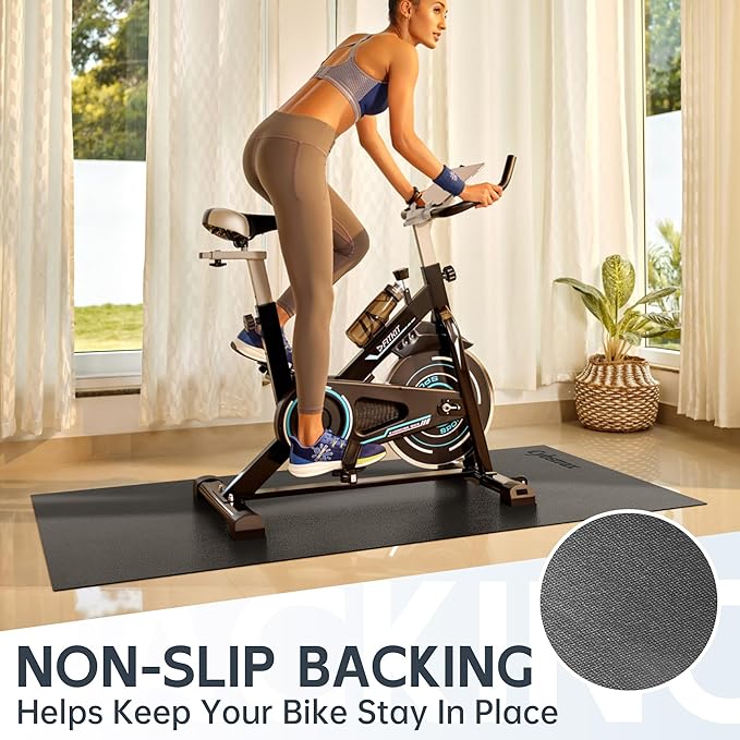 Exercise Equipment Mat for Bike, Treadmill, Elliptical, Yoga - 90" x 40" Non Slip Bike Trainer Mat for Stationary Spin Bike Indoor Outdoor, High Density Workout Floor Protector Mat