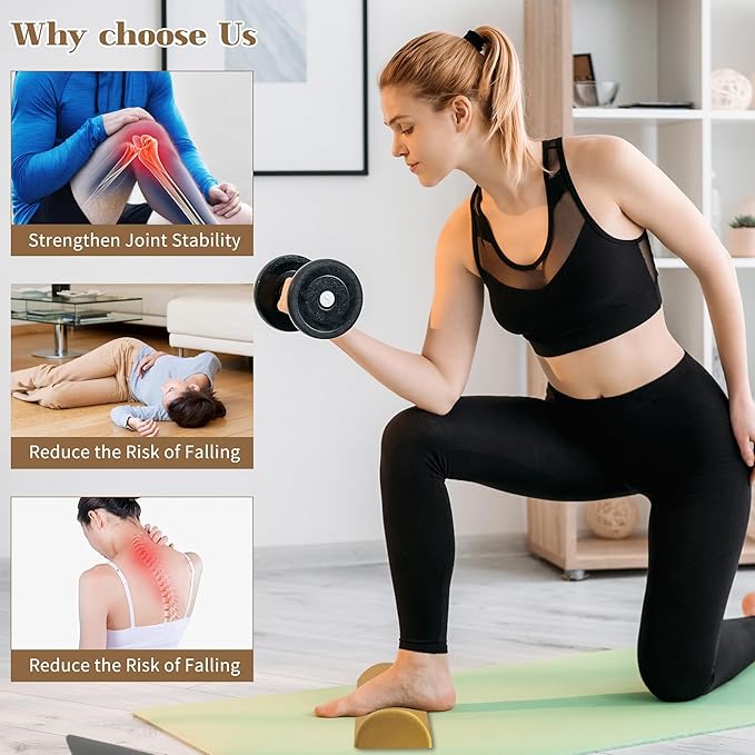 Upgraded Balance Trainer, Cork Balancing Board with User Guide-12In, Foot Ankle Strengthener Calf Stretcher, Plantar Fasciitis Bunion Arch Relief, Stability Trainer Double Leg Foot Strength Equipment