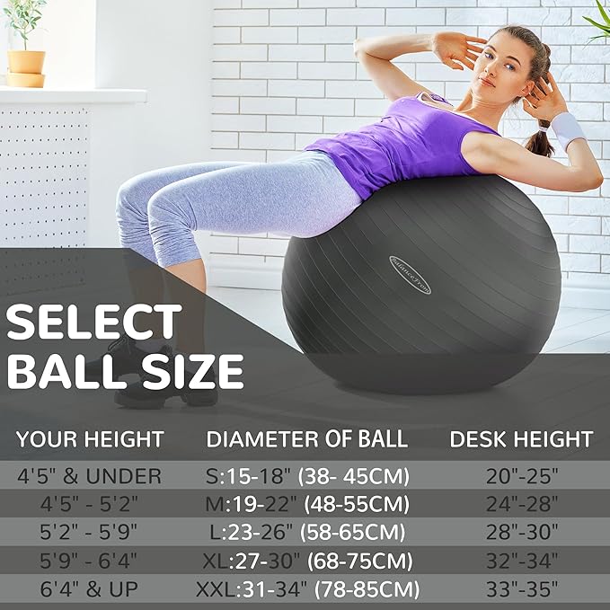 Fitvids Exercise Ball for Fitness, Yoga, Pilates with Quick Pump, Anti-Burst Slip Resistant Balance Ball
