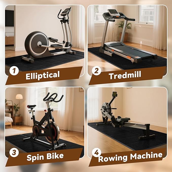 Walking Pad Mat for Carpet, Treadmill Mat for Hardwood Floors, Bike Mats Compatible with Peloton – Non-Slip Exercise Mats, Shock Absorbing & Floor Protection for Home Gym Use (71" x 32"x0.24"Th)