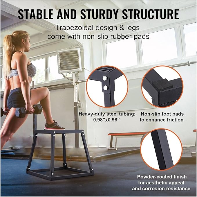 18 Inch Plyometric Box, Steel Jump Platform - Agility Box for Fitness Training, Step Up Box for Home Gym, Strength & Conditioning - Black