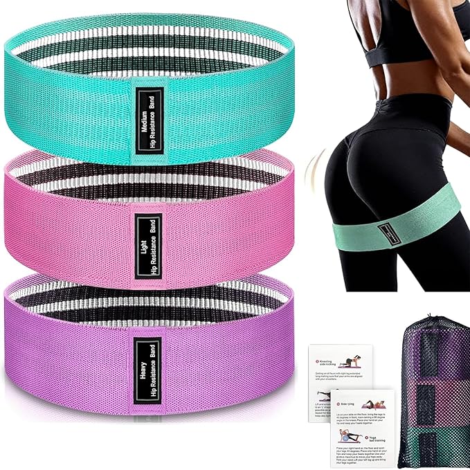 Fabric Resistance Bands for Legs, 3 Levels Non-Slip Exercise Bands for Working Out,Booty Bands for Women & Men, Glute Bands for Home Gym Yoga Pilates Rehab Fitness