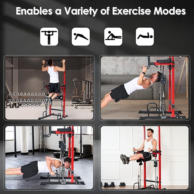 SogesPower Power Tower Dip Station Pull Up Bar for Home Gym Multi-Function Adjustable Height Strength Training Workout Equipment
