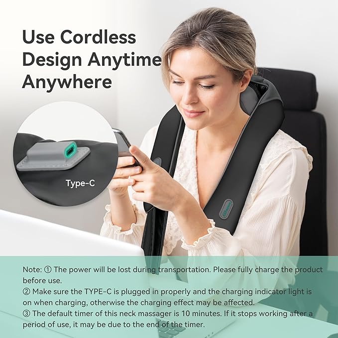 Snailax Cordless Neck Massager with Heat, 4D Kneading Neck and Shoulder Massager Deep Tissue, Shiatsu Back Massager Pillow, 2 Heating Levels,Gifts for Mom Dad