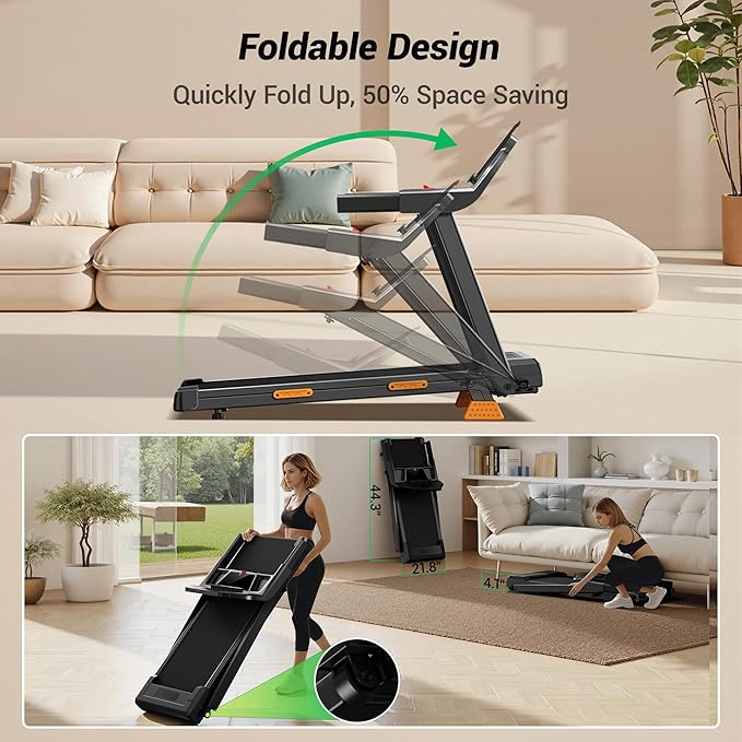 Treadmills for Home with 16% Incline & Led Screen, 7-Layer Shock-Absorbing Foldable Treadmill with Handle Bar for Convenient Storage, 3.0HP Walking Pad Treadmill Up to 400lbs 0.6-7.0MPH