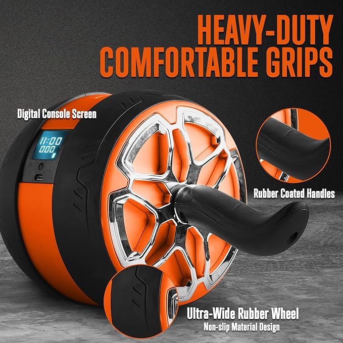 Squatz Ab Roller Wheel With Digital Screen, Abs Workout Equipment for Abdominal & Core Strength Training, Ultra-Wide Wheel, Exercise Wheels for Home Gym, Fitness Equipment for Core for Men Women