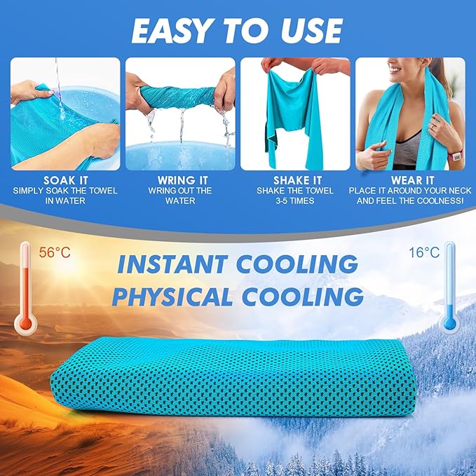 8 Pack (47"x12") Cooling Towels for Neck and Face Bulk, Ice Towel for Hot Weather, Soft Breathable Chilly Gym Towels, Microfiber Towel for Work Out, Yoga, Running, Camping & More Activities