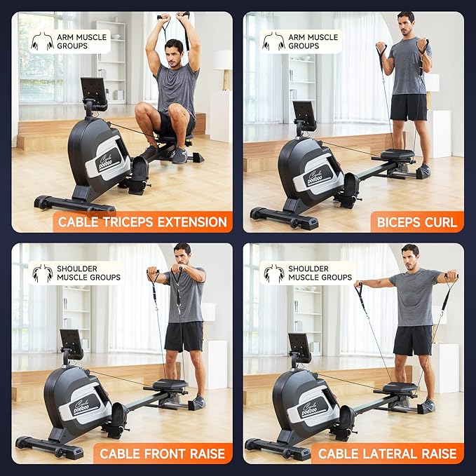 pooboo Magnetic Rowing Machine, Folding Rower with Combination Strength Exercise, Tablet Holder and Comfortable Seat Cushion, Rower for Home Use