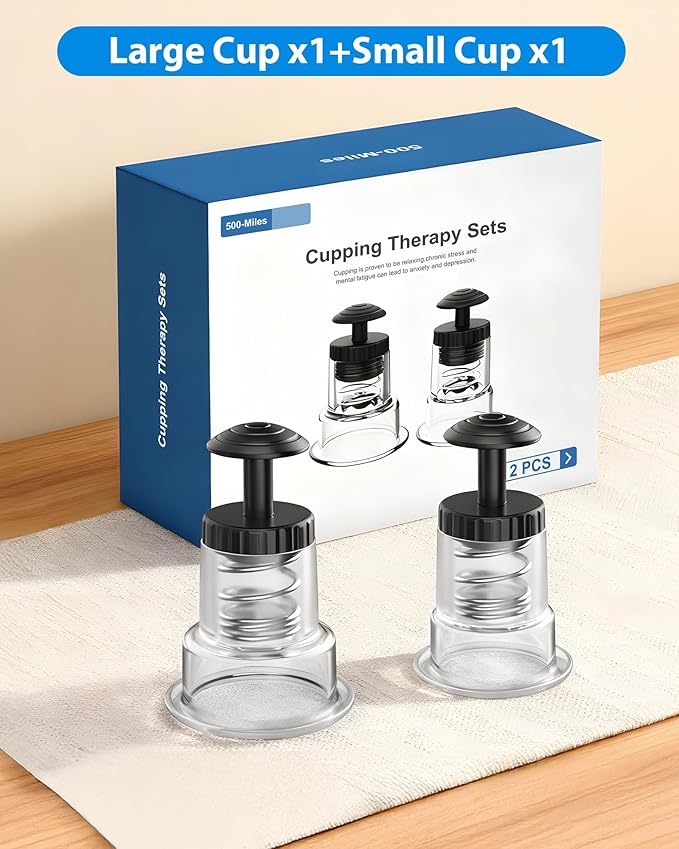 Cupping Kit for Massage Therapy, 2 Sizes Cupping Set, Unique Piston Design, Portable Massager for Studio & Home Use, Muscle Pain Relief, Myofascial Release, Cellulite Reduction (2 Pack)
