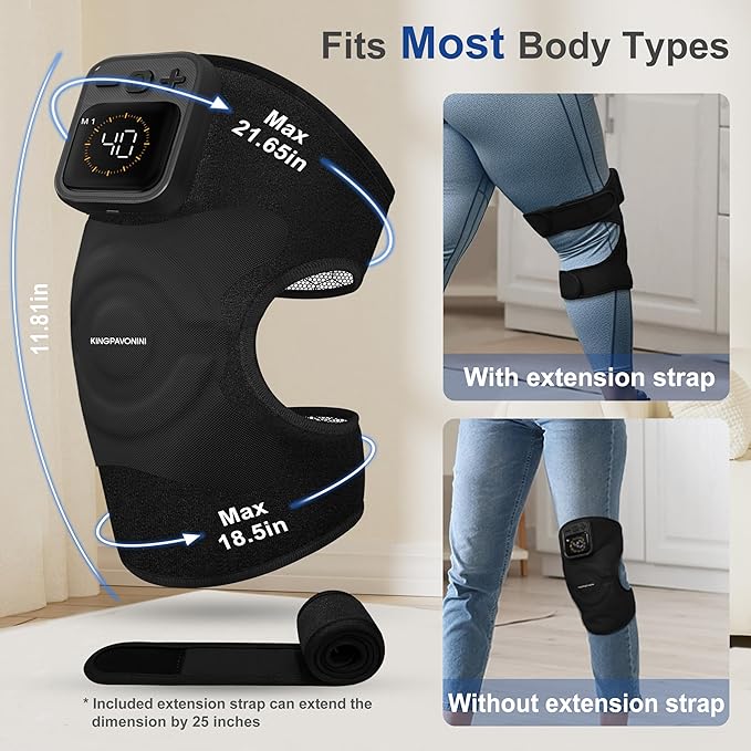 KingPavonini Cordless Knee Massager for Pain Relief, Newly 4 Motors Vibration, 5 Heat Levels, 6 Massage Modes, Knee Heating Pad for Knee Pain, Heated Knee Massager Brace, for Mom Dad (Black 2.0)