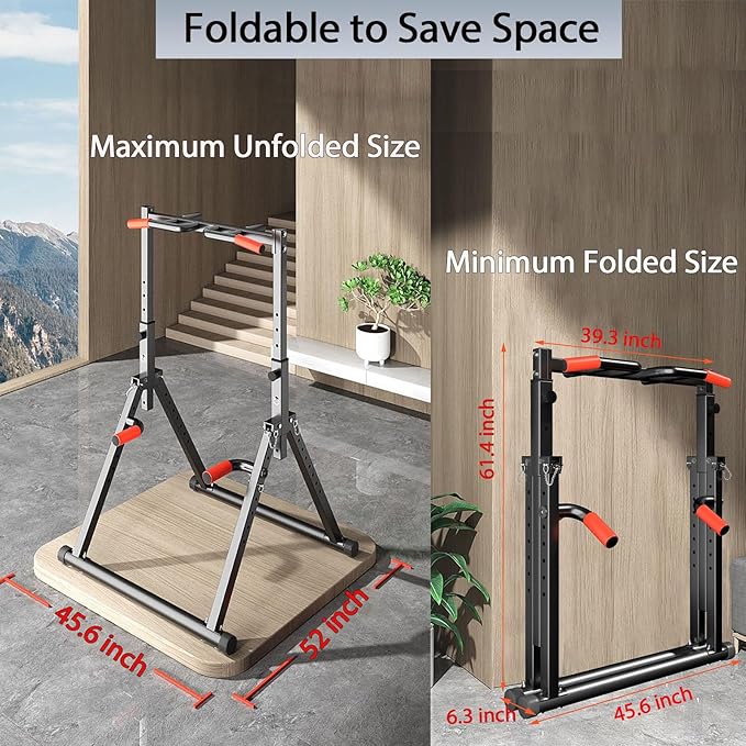 DOBESTS Power Tower Pull Up Bar Free Standing, Adjustable Foldable Pull Up Station, Home Gym Strength Training Equipment 700LBS