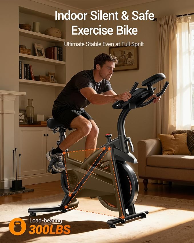 CURSOR FITNESS Exercise Bike, Stationary Bike for Home with Exclusive App, Indoor Cycling Spin Bike with 0-100 Adjustable Resistance, Extra Wide Comfortable Seat, Whole Family Fitness Workout Bike
