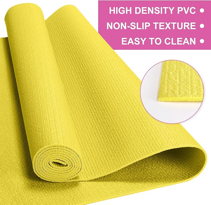24 Pack 3 mm Thick Yoga Mat Bulk, Non Slip Exercise Workout Fitness Pad for Women Men, Gym Home Yoga Pilates, Easy to Clean, Sturdy PVC