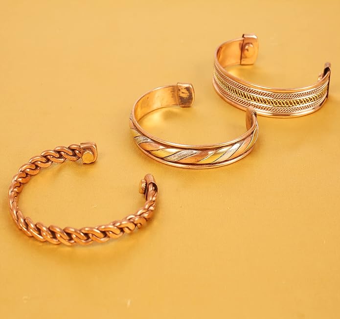 Touchstone copper bracelets | gift for men women |adjustable 100% pure solid real magnetic jewelry | handmade bracelet set combo | rope braided tibetan bangles.