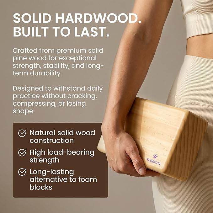 Original Wooden Yoga Blocks Set of 2 – Solid Hardwood Props Inspired by Traditional Yoga