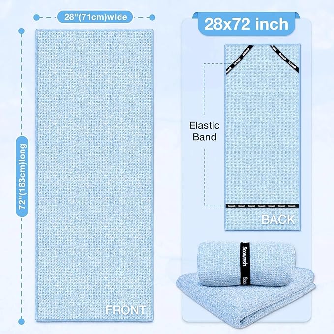 Hot Yoga Towel,Microfiber Yoga Mat Towels Non Slip for Hot Yoga Absorbent Microfiber Sweat Anti-Slip Cover,Bikram,Pilates,Exercise,Fitness 28 inch X 72 inch Blue 2 Pack