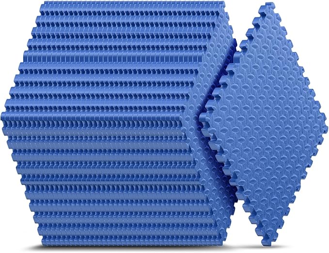 32 Pack Home Gym Mat, Puzzle Exercise Mat,EVA Interlocking Foam Floor Tiles for Home Workout Equipment and Kids' Play Areas - Blue, 24 in x 24 in x ½ in - 32 Tiles (Blue, 32 Pack 128 sq ft)