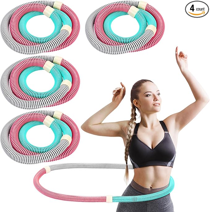 4 Pack 3 lb Weighted Soft Spring Fitness Hoop for Adults, Plus Size Quiet Weighted Fitness Hoop Heavy-Duty Foldable Portable Exercise Ring for Training Fat Burning Cardio Pilates Travel