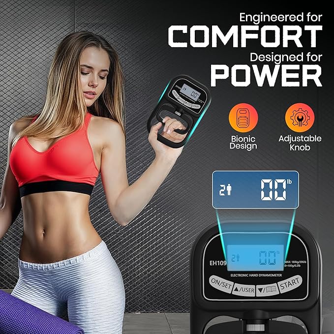 Grip Strength Dynamometer 396lbs/180kg – Digital Hand Grip Strength Tester with LED Display, Adjustable Hand Grip Meter for Fitness, Sports, Therapy & Rehab