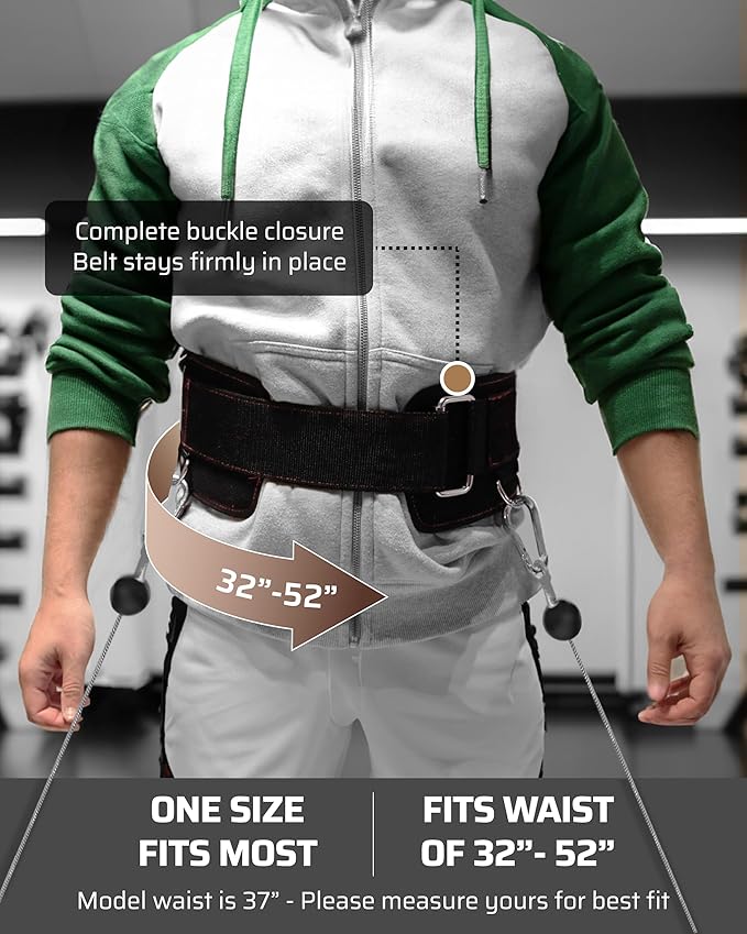 Multi-Attachment Belt for Cable Machine and Smart Home Gym Squats and Hip Thrusts, 5 Attachment Points for Optimal Weight Distribution, 2 Straps (40” & 27”) and 3 Metal Snap Hooks Included