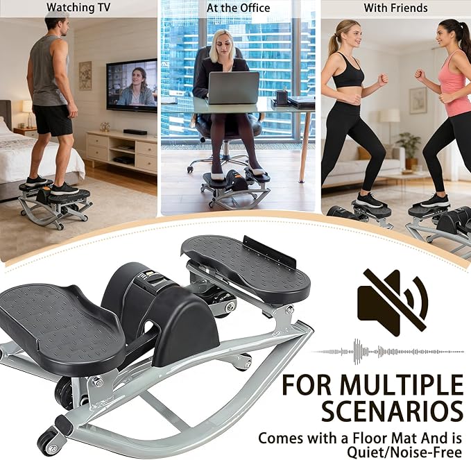 Rock Stepper with Display Screen, Lateral Rocking Fitness Stepper with Band and Non-Slip Mat, Home Mini Exercise Steppers for Legs, Glutes, Abs, Capacity 220Ib