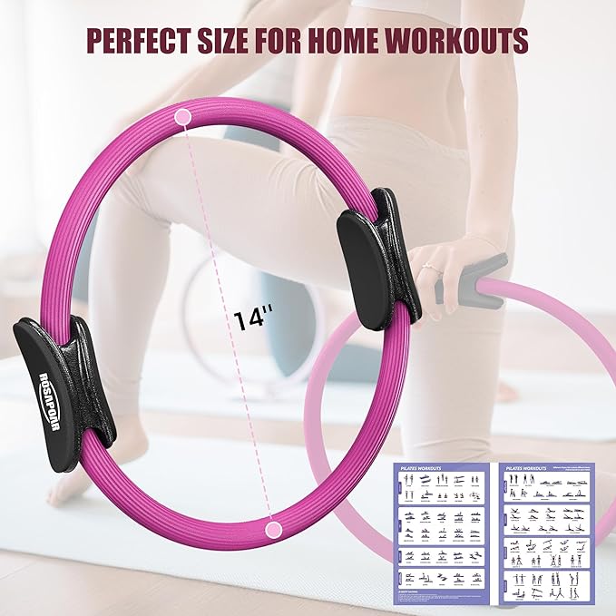 ROSAPOAR Pilates Essentials Kit for Women, Pilates Ring Set - 14" Magic Circle with Yoga Ball & Resistance Bands – Pilates Kit for Home Workouts, Toning & Core Sculpting Pilates Equipment